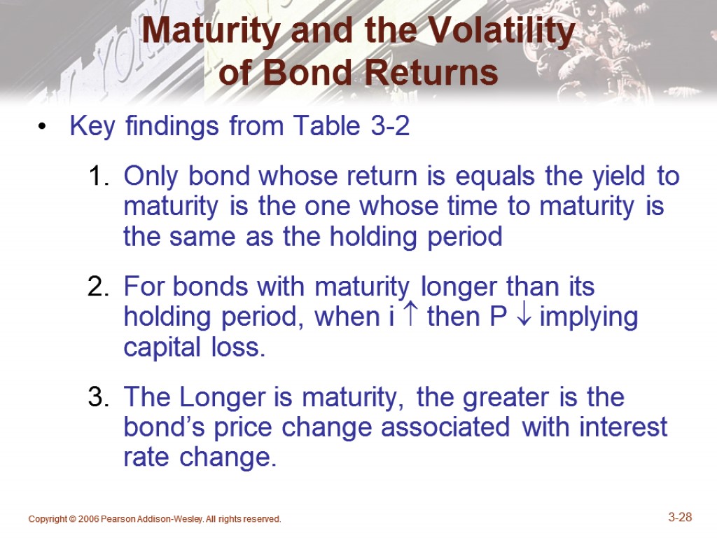 Copyright © 2006 Pearson Addison-Wesley. All rights reserved. 3-28 Maturity and the Volatility of